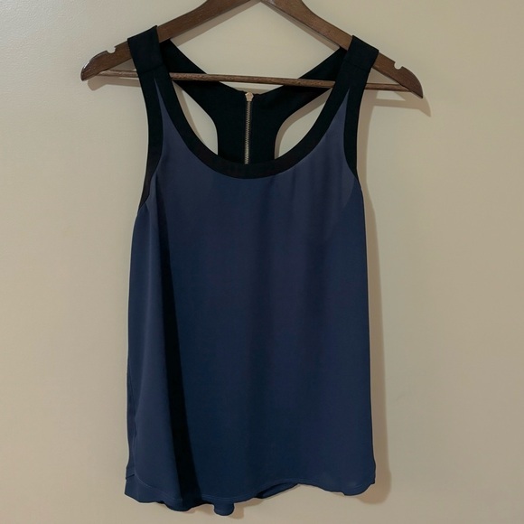 EXPRESS| Stylish Navy Blue/Black Silky Sleeveless Tank Top w/Zipper Detail Sz S - Picture 2 of 4